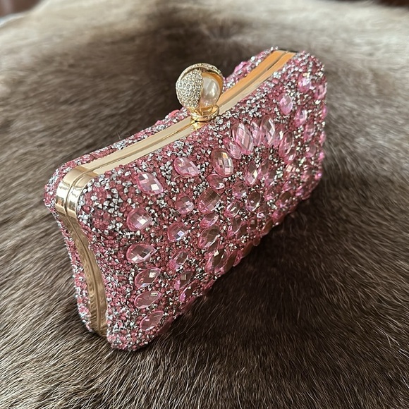 Glam Rhinestone Clutch with Pink Rhinestones - Picture 3 of 7